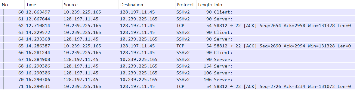 Wireshark: SSH Client-Server 'ls' command request-response